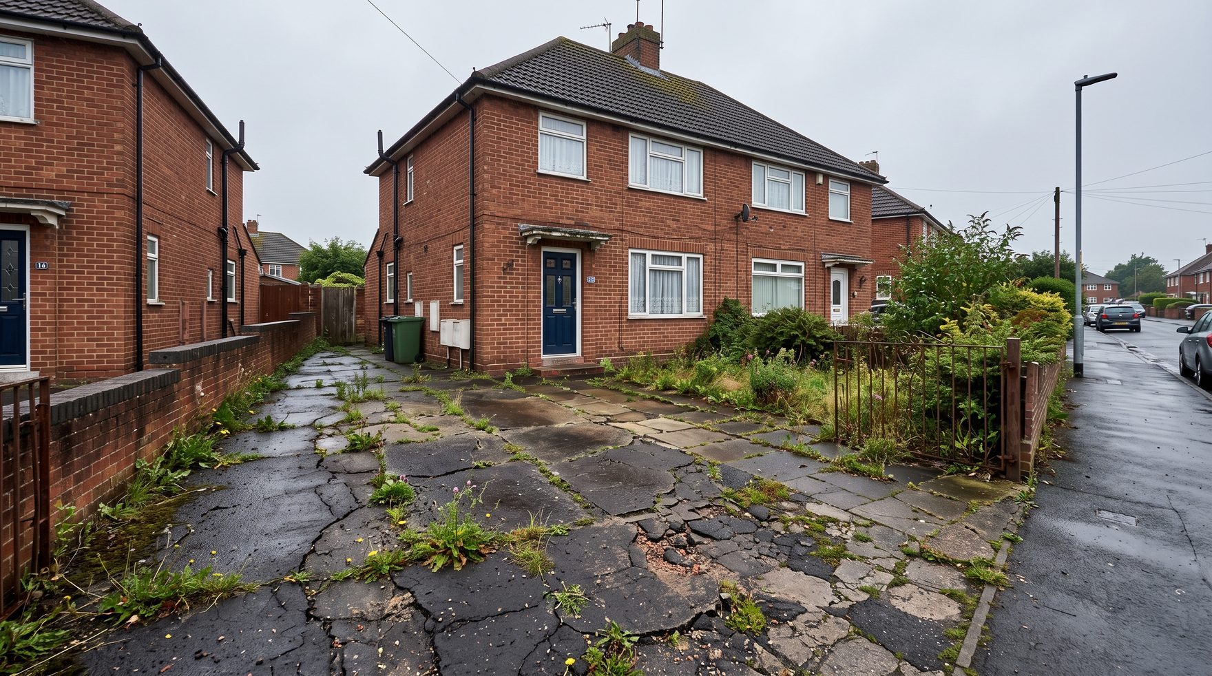 A tired, cracked old driveway before